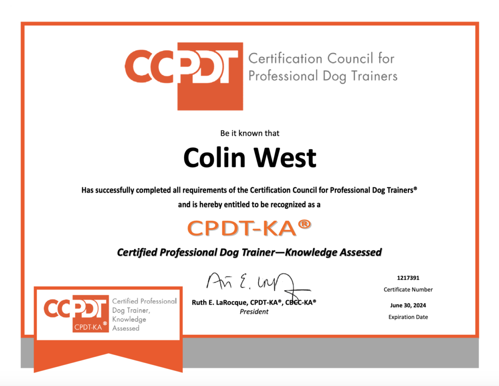 Colin's Pack CCPDT- KA Certificate